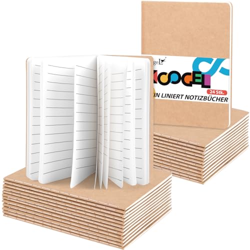 Koogel 24 Stück Klein Liniert Notizbücher, Notizbuch Journal Tagebuch Notizblöcke Schulhefte 13 x 9cm Notizbücher mit Kraftpapier-Einband Braun von Koogel