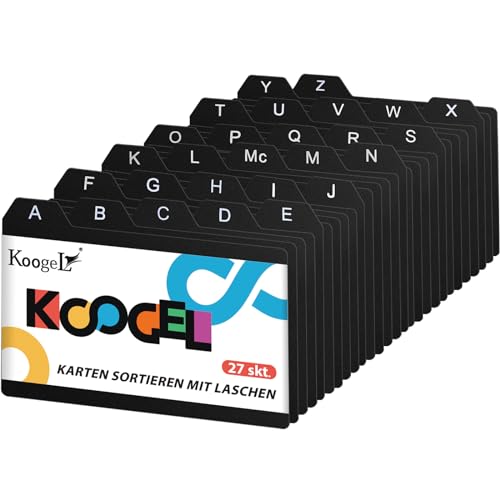 Koogel 27 Stück Kartenteiler, 12,7x8,9cm Card Divider Karten Sortieren mit Laschen Trennkarten Plastik Sammelkarten Organizer Schwarz von Koogel