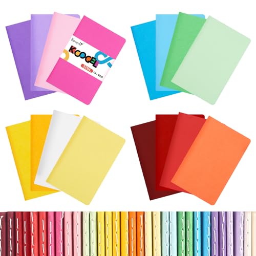 Koogel 32 Stück Kleine Blanko Notizbücher, Notizbuch Journal Tagebuch Notizblöcke Schulhefte 14cm x 9cm Notizbücher mit Kraftpapier-Einband 16 Farben von Koogel