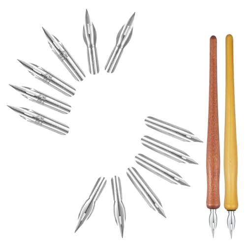 Koolenry 14 Stück Dip-Pen-Federhalter, Hölzerner Zeichenstifthalter mit Edelstahlfeder zum Schreiben, Malen, Signieren, Geschenk von Koolenry