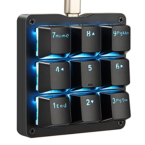 Koolertron Einhändige mechanische Makro-Tastatur,LED-Hintergrundbeleuchtung tragbare Mini-Einhand-mechanische Gaming-Tastatur OSU mit 9 voll programmierbare Tasten(Black/Blue Backlit/Blue switches) von Koolertron