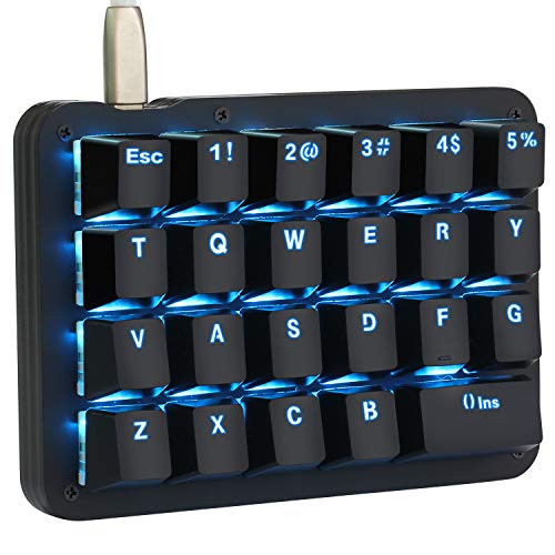 Koolertron Einhand Mini Tastatur, Mechanische Gaming Tastatur mit 23 Voll Programmierbaren Tasten, Gaming Tastatur für Windows Mac Schreibkraft PC Gamer (Black/Blue Backlit/Blue switches) von Koolertron