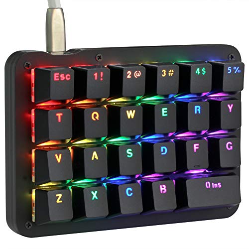 Koolertron Einhand Mini Tastatur, Mechanische Gaming Tastatur mit 23 Voll Programmierbaren Tasten, Gaming Tastatur für Windows Mac Schreibkraft PC Gamer (Black/RGB Backlit/Red switches) von Koolertron