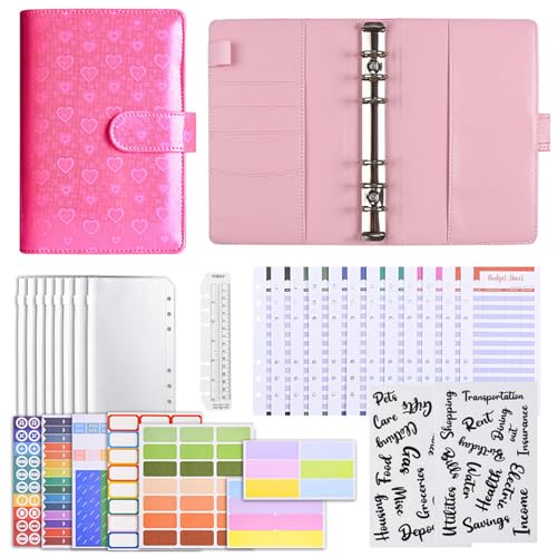 Liemuao Budget Binder,A6 PU Leder Budge Planner Geld Organizer Sparen,Finanzplaner Umschlagmethode für Sinking Funds Geld Sparen,Bugetplaner Startset (Rose Rot) von Koomuao