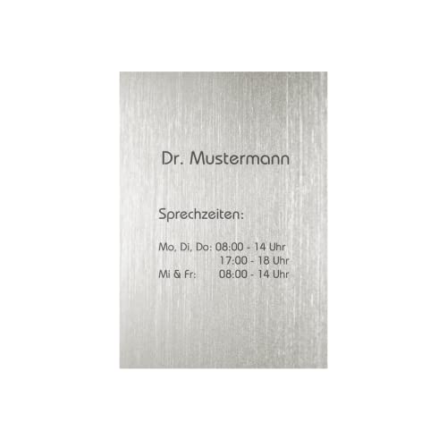 Praxisschild mit personalisierter Gravur in Edelstahl-Optik aus Acryl - 300 x 210 mm - großes Türschild, Kanzleischild, Firmenschild silber-metallic Praxisschild mit personalisierter Gravur in Edelstahl-Optik aus Acryl - 300 x 210 mm - großes Türschild, Kanzleischild, Firmenschild silber-metallic von Kopierladen Karnath GmbH