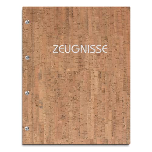 Zeugnismappe im hellen Korkeinband mit hochwertigem Prägedruck in verschiedenen Farben – handgefertigte Mappe inkl. 12 oder 40 Sichthüllen von Kopierladen Karnath GmbH