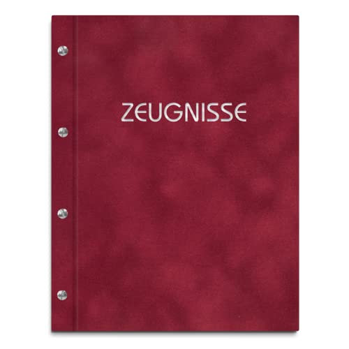 Zeugnismappe im roten Samteinband mit hochwertigem Prägedruck in verschiedenen Farben – handgefertigte Mappe inkl. 12 oder 40 Sichthüllen von Kopierladen Karnath GmbH