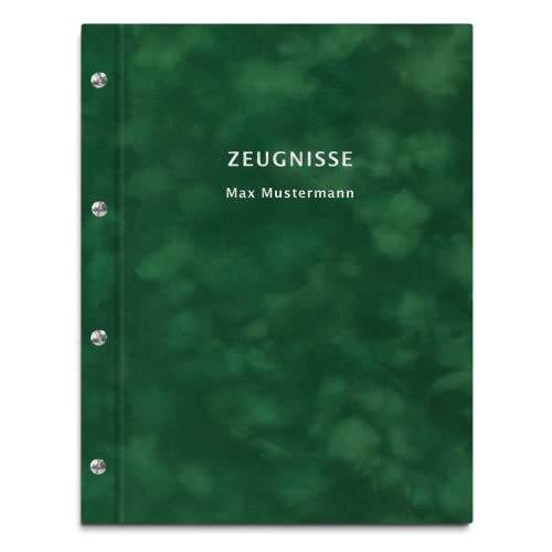 Zeugnismappe mit grüner Samtoberfläche inkl. personalisierter Prägung in gold oder silber – mit 12 oder 40 DIN A4 Sichthüllen für Zeugnisse, Urkunden von Kopierladen Karnath GmbH