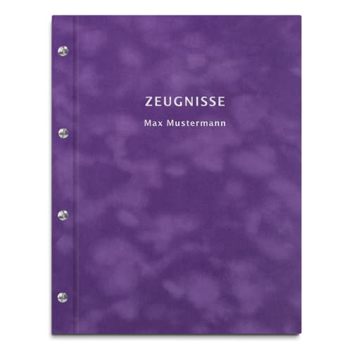 Zeugnismappe mit lilafarbener Samtoberfläche inkl. personalisierter Prägung in gold oder silber – mit 12 oder 40 DIN A4 Sichthüllen für Zeugnisse von Kopierladen Karnath GmbH