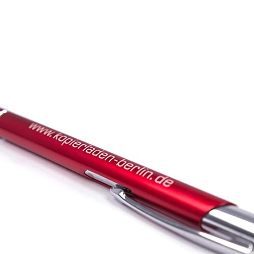 Kugelschreiber in rot mit individueller Gravur – hochwertiger Kuli aus Metall, mit persönlichem Text oder Logo selbst gestalten, 100 Stück von Kopierladen