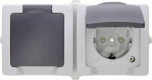 Kopp 137056002 Feuchtraum-Schalterprogramm Schutzkontakt-Steckdose mit Klappdeckel Nautic Grau von Kopp