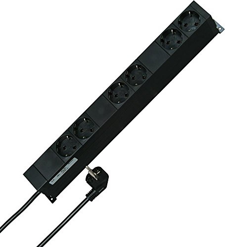 Kopp 931615016 PROFIversal PA, 6-fach, 3 x 2-polig beleuchtete Schalter, 6 Std. rückseitig, 2 m mit Schutzk.-Winkelstecker, 16 Amp, 250V, Schwarz von Kopp