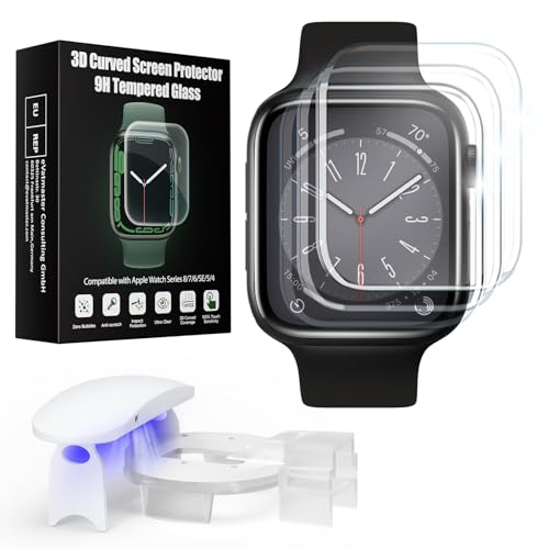 Kopration Displayschutzfolie für Apple Watch 45mm 9/8/7 für iWatch Bubble Free, Gehärtetes Glas High Definition Curved Full Coverage Displayschutzfolie für iWatch 9/8/7 45mm (3-Pack) von Kopration