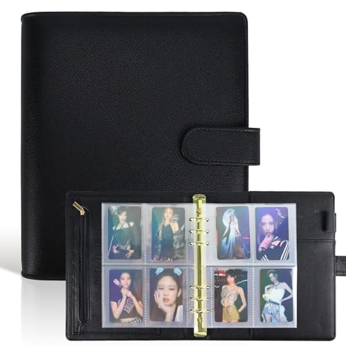 A5 Kpop Fotokarten-Ordner mit 240 Taschen, PU-Leder-Bindereinband, 6-Ringbuch-Album zum Organisieren von K-Pop, Spielkarten, Mini-Kamera, Polaroid-Fotos (schwarz) von Koqye