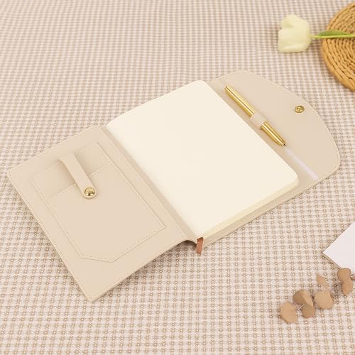 A5 Leder-Notizbuchhülle mit Kartenfächern, Stiftschlaufe, Notizbuch, Schutzhülle zum Aufbewahren von Journal, persönlicher Planer, minimalistischer Stil, handgefertigtes Schreibzubehör (Beige) von Koqye