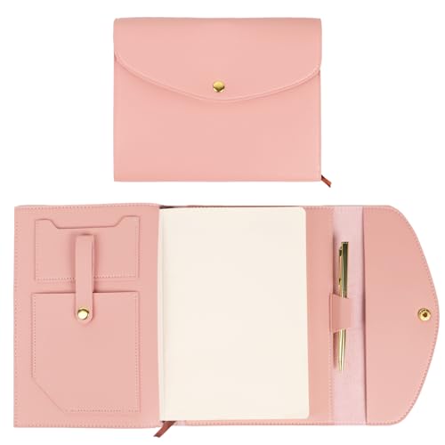 Koqye A5-Planer-Einband, PU-Leder, dreifach gefaltet, inkl. 100 Blatt Nachfüllung & goldfarbenem Stift, mit Stifthalter, Handytasche, sicherer Knopf für Visitenkarten, Dokumente (Rosa) von Koqye