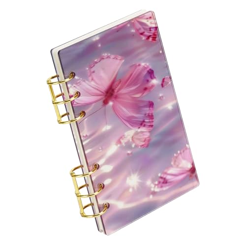 Koqye A6 Notizbuch-Einband mit 6 Ringen, Acryl, mit 45 Blatt linierten Innenpapieren, runder Ringplaner, Organizer für Büro, Zuhause, Schule (Rosa) von Koqye