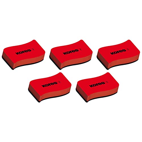 KORES Schwammbürste für Whiteboard, magnetisch, 110 x 55 x 20 mm, Rot, 5 Stück von Kores