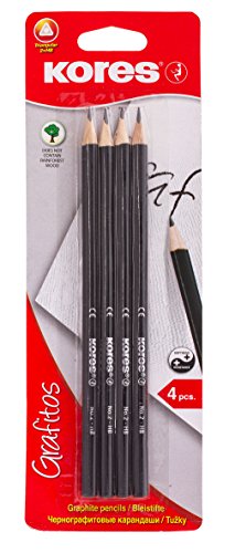 Kores Bleistift Grafitos, HB, dreieckiger Abschluss, Graphit, vergoldet, 4 Stück von Kores