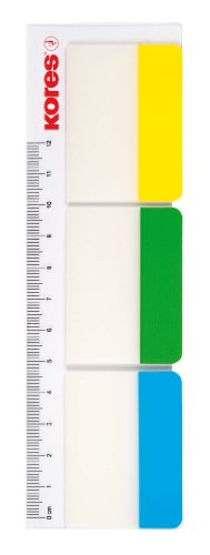 Kores - Breite Register-HaftIndexstreifen auf Lineal, Selbstklebende Seitenmarkierer und Dokumentkennzeichnung, Schul- und Bürobedarf, 37 x 50 mm, Set aus 3 Sortierten Farben zu je 10 Blättern von Kores
