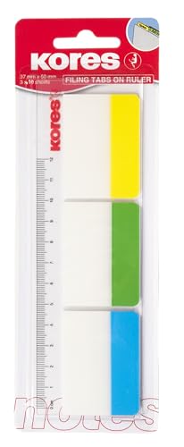 Kores - Breite Register-HaftIndexstreifen auf Lineal, Selbstklebende Seitenmarkierer und Dokumentkennzeichnung, Schul- und Bürobedarf, 37 x 50 mm, Set aus 3 Sortierten Farben zu je 10 Blättern Kores - Breite Register-HaftIndexstreifen auf Lineal, Selbstklebende Seitenmarkierer und Dokumentkennzeichnung, Schul- und Bürobedarf, 37 x 50 mm, Set aus 3 Sortierten Farben zu je 10 Blättern von Kores