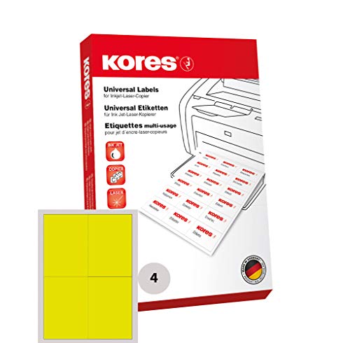 Kores Farbige Universal-Etiketten, 105 x 148.5 mm, 100 Blatt, gelb von Kores