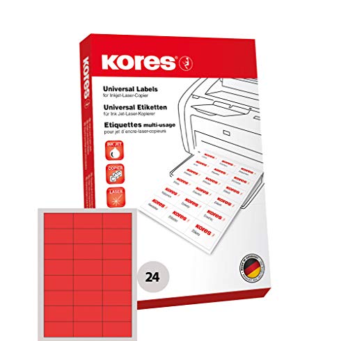 Kores Farbige Universal-Etiketten, 70 x 37,0 mm, 100 Blatt, rot von Kores