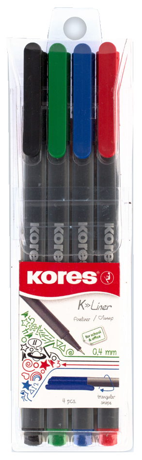 Kores Fineliner , K-Liner, , Strichstärke: 0,4 mm, 4er Etui von Kores