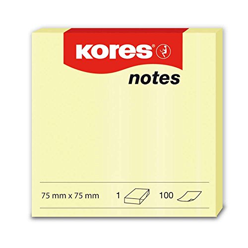 Kores - Gelbe Haftnotizen, Selbstklebender Memo Notizblock, 75 x 75 mm, Packung bestehend aus 12 Blöcken mit je 100 Blättern von Kores