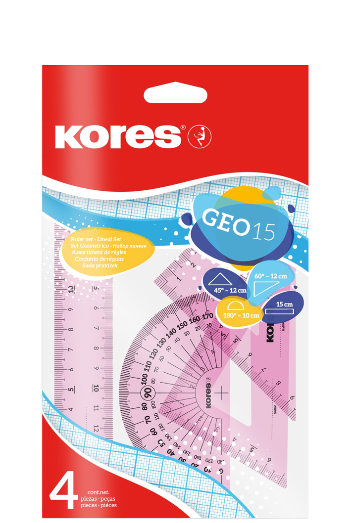 Kores Geometrie-Set GEO15, 4-teilig, farbig sortiert von Kores