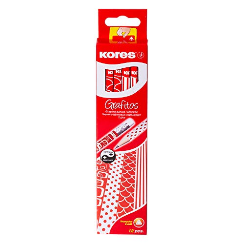 Kores - Grafitos: 12 Bleistifte mit dem Härtegrad HB in Weiß & Rotem Retro-Design von Kores