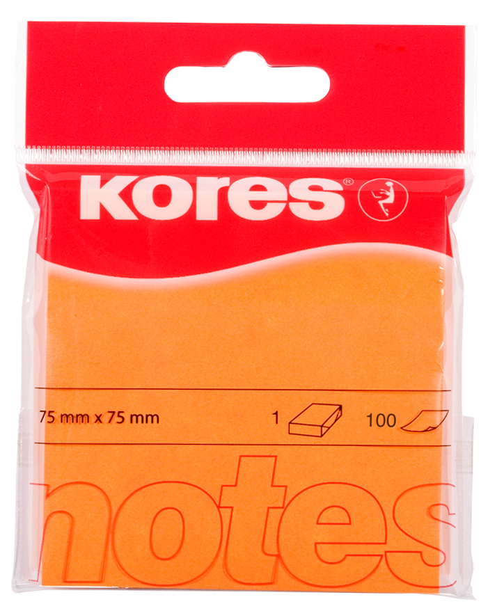 Kores Haftnotizen , NEON, , 75 x 75 mm, blanko, neon-orange von Kores