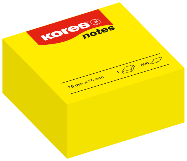 Kores Haftnotizen Würfel , notes, , 75 x 75 mm, blanko, gelb von Kores