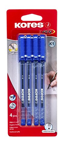 Kores K1 Kugelschreiber Set, blau, mittel – 1 mm, dreieckig (Blister von 4) von Kores