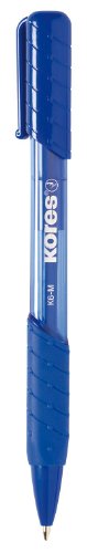 Kores - K6: Blauer Druckkugelschreiber, 1 mm Medium Point Biro mit wischfester Tinte für flüssiges Schreiben, weicher Griff, Schul- und Bürobedarf, 12er-Pack von Kores