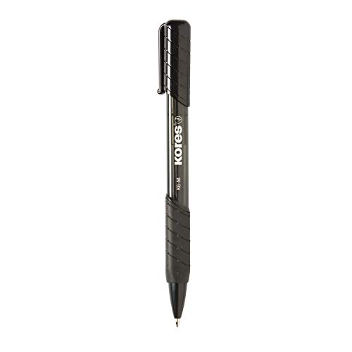 Kores - K6: Schwarzer Druckkugelschreiber, 0,7 mm Fine Point Biro mit wischfester Tinte für flüssiges Schreiben, Softgrip, Schul- und Bürobedarf, 12er-Pack von Kores