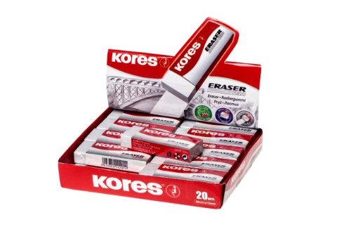 Kores - KE-20: Weiße PVC Radiergummis mit Papierschleife für Kinder, Studenten und Erwachsene, Ungiftig und Kinderfreundlich, Schul- und Bürozubehör, 60 x 21 x 10 mm, 20 Stück Packung von Kores