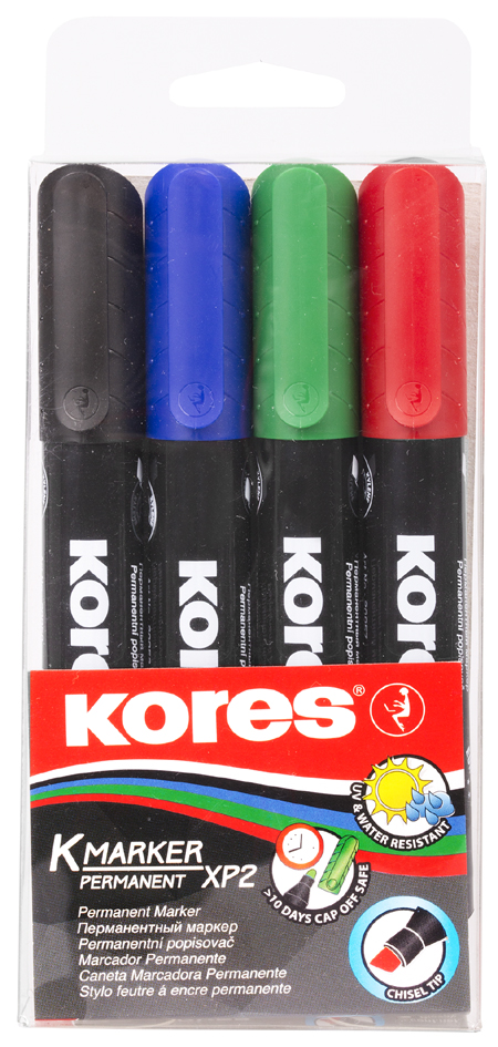 Kores Permanent-Marker , K MARKER, , Keilspitze, 4er Etui von Kores