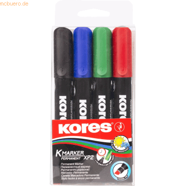 Kores Permanentmarker XP2 3-5mm Keilspitze Set mit 4 Farben schwarz, b von Kores