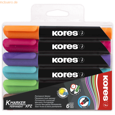 Kores Permanentmarker XP2 3-5mm Keilspitze Set mit 6 Farben von Kores