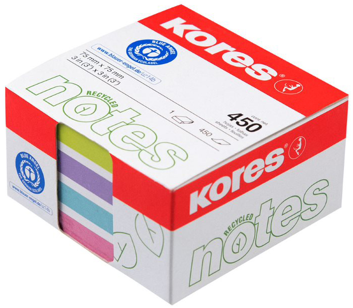 Kores Recycling Haftnotiz-Würfel , Recycled Pastel Notes, von Kores