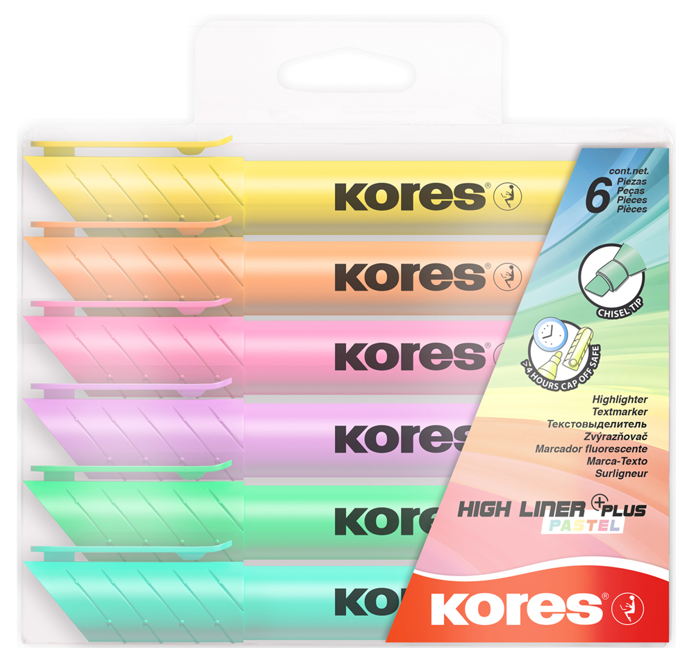 Kores Textmarker , HIGH LINER PLUS, , Pastellfarben, 6er Etui von Kores