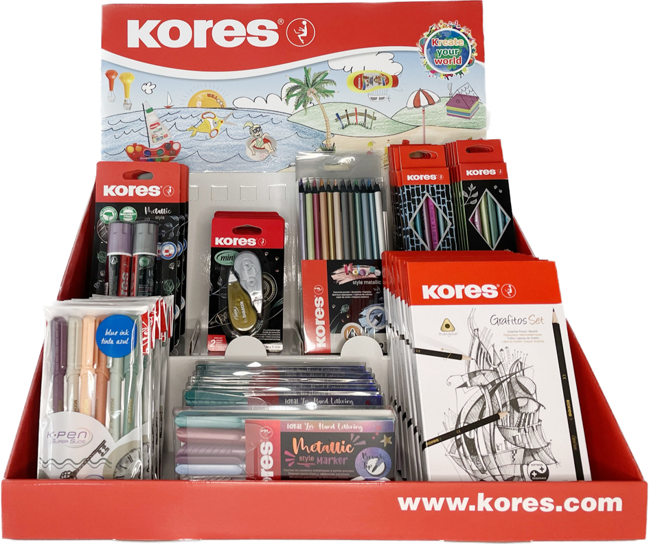 Kores Thekendisplay Metallic-Serie, Karton-Display, bestückt von Kores
