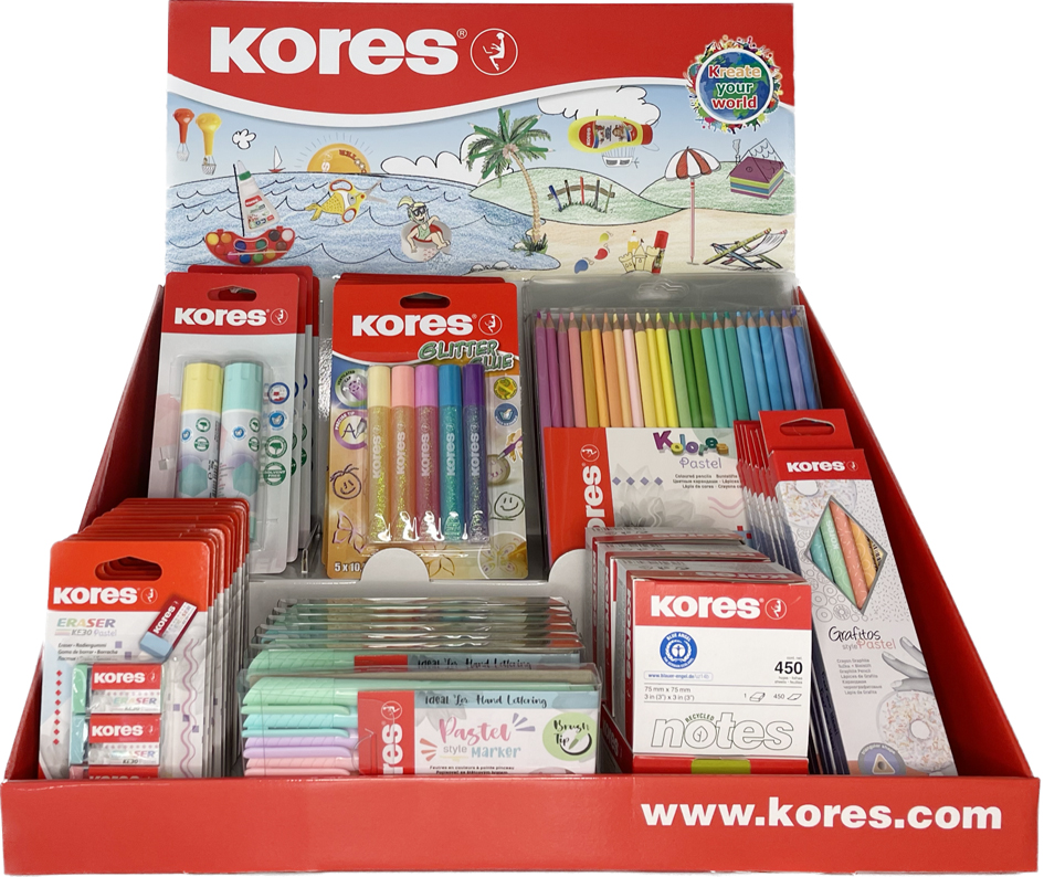 Kores Thekendisplay Pastell-Serie, Karton-Display, bestückt Kores Thekendisplay Pastell-Serie, Karton-Display, bestückt von Kores