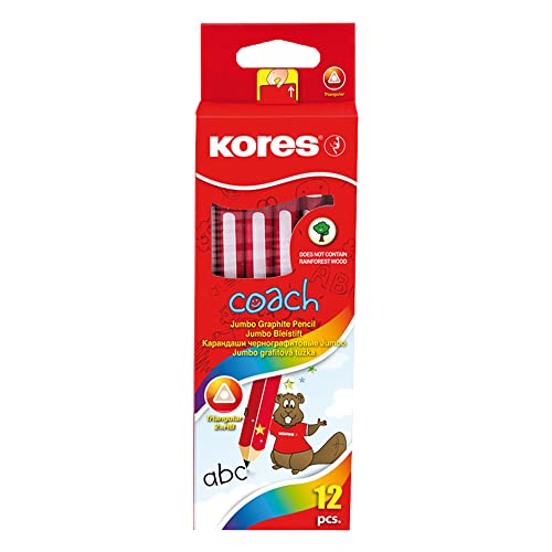 Kores - Trainer: Jumbo-Bleistifte für Kinder, weiche HB-Mine und Radiergummispitze, dreieckige ergonomische Form, Schulbedarf für die Entwicklung von Schreibfähigkeiten, 12er-Pack Kores - Trainer: Jumbo-Bleistifte für Kinder, weiche HB-Mine und Radiergummispitze, dreieckige ergonomische Form, Schulbedarf für die Entwicklung von Schreibfähigkeiten, 12er-Pack von Kores