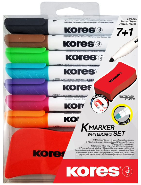 Kores Whiteboard-Marker Set, 7 Marker + Tafellöscher von Kores