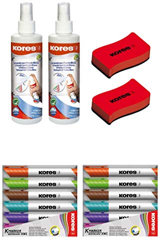 Kores Whiteboard Reiniger, Pump-Spray-Flasche, 250 ml (2, Whiteboard-Reiniger + Löscher + 6 Marker) von Kores