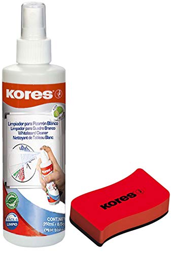Kores Whiteboard Reiniger, Pump-Spray-Flasche, 250 ml Trockenlöscher Bundle von Kores