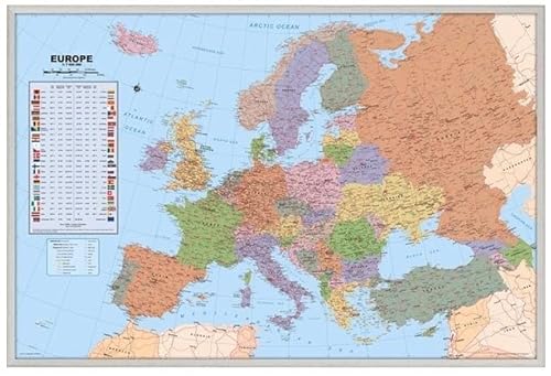 Korkpinnwand Europa karte - Silberrahmen - 60 x 90 cm von Korkonline