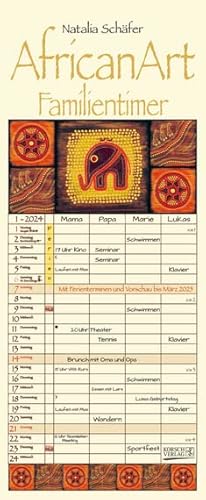 African Art - Familienplaner 2024 für 4 Personen - Korsch-Verlag - Kalender mit 4 Spalten zum Eintragen - 19 cm x 46 cm von Korsch Verlag